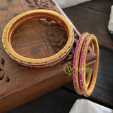 Single Line Kundan Bangle-Line-Pink-Glossy-G3686